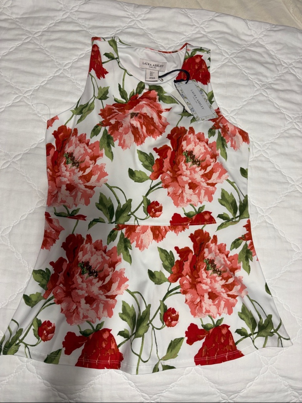 Laura Ashley White Tank with Red Floral Print